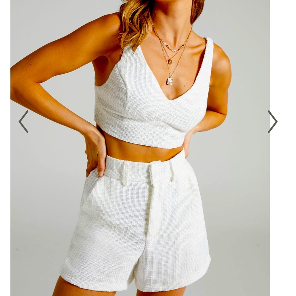 Showpo MELBOURNE TWILL TWO PIECE SHORT SET IN WHITE US 6